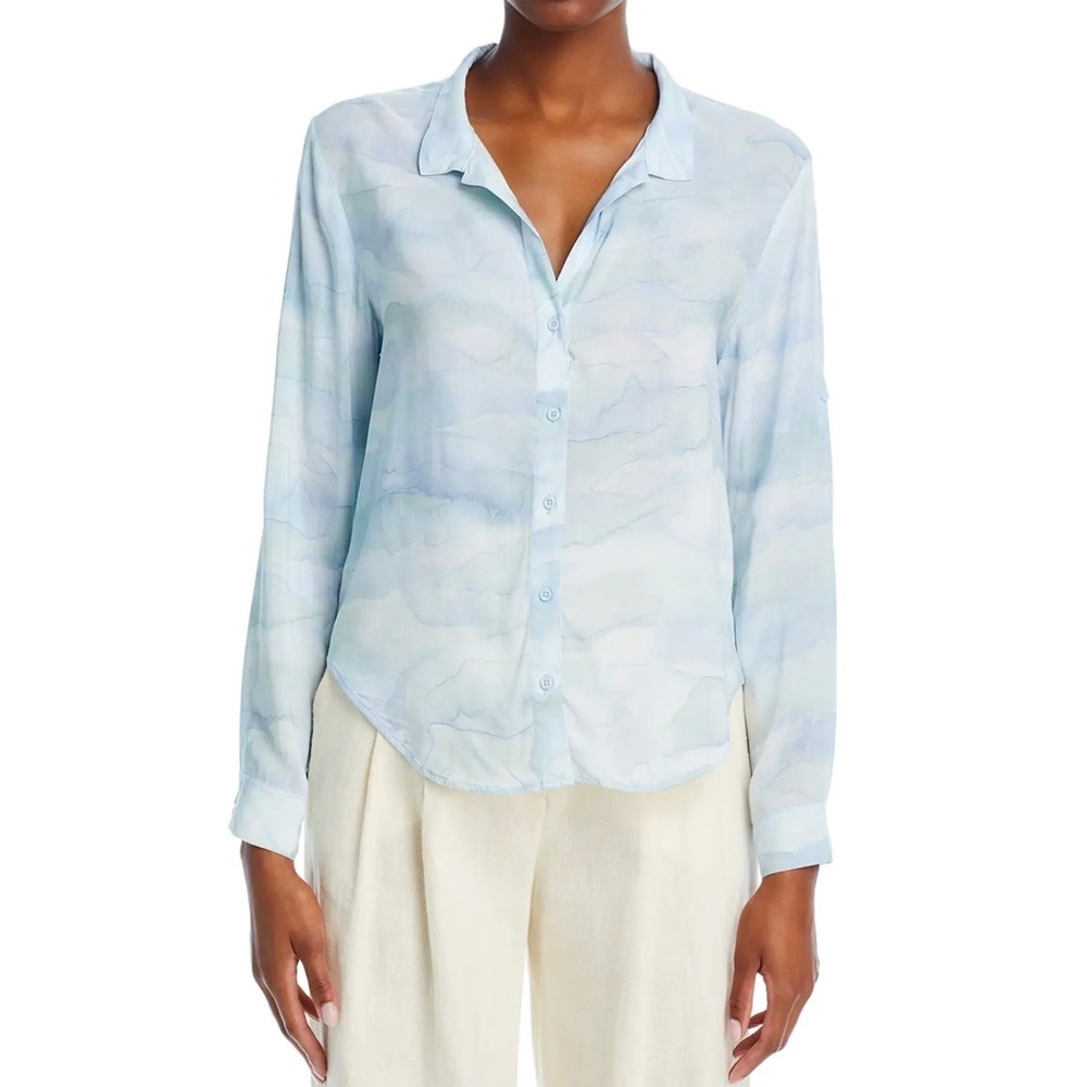 Bella‎ Dahl Blue Watercolor Cloud Print Button Down Rayon Shirt Large
